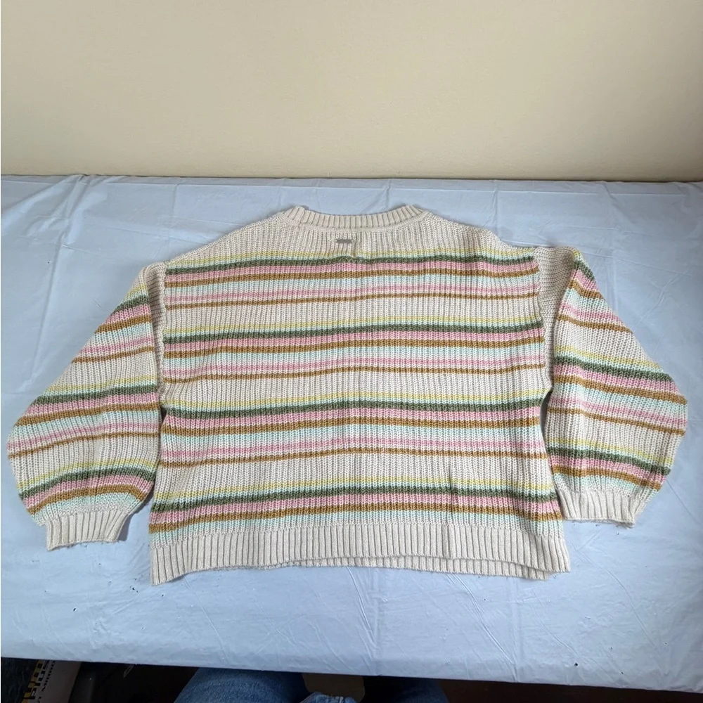 Billabong Cream Striped Crew Neck‎ Crop Sweater